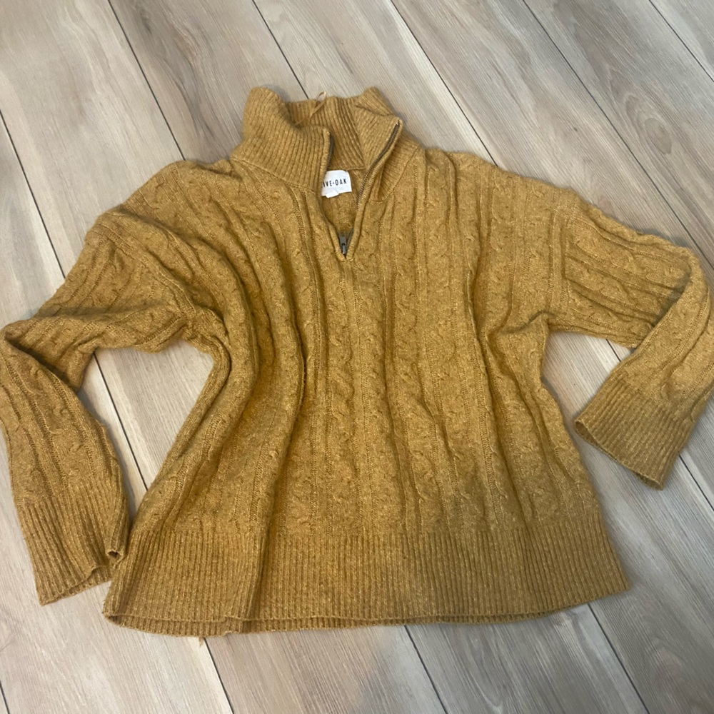 Olive & Oak Cable Knit Turtleneck Sweater in Mustard